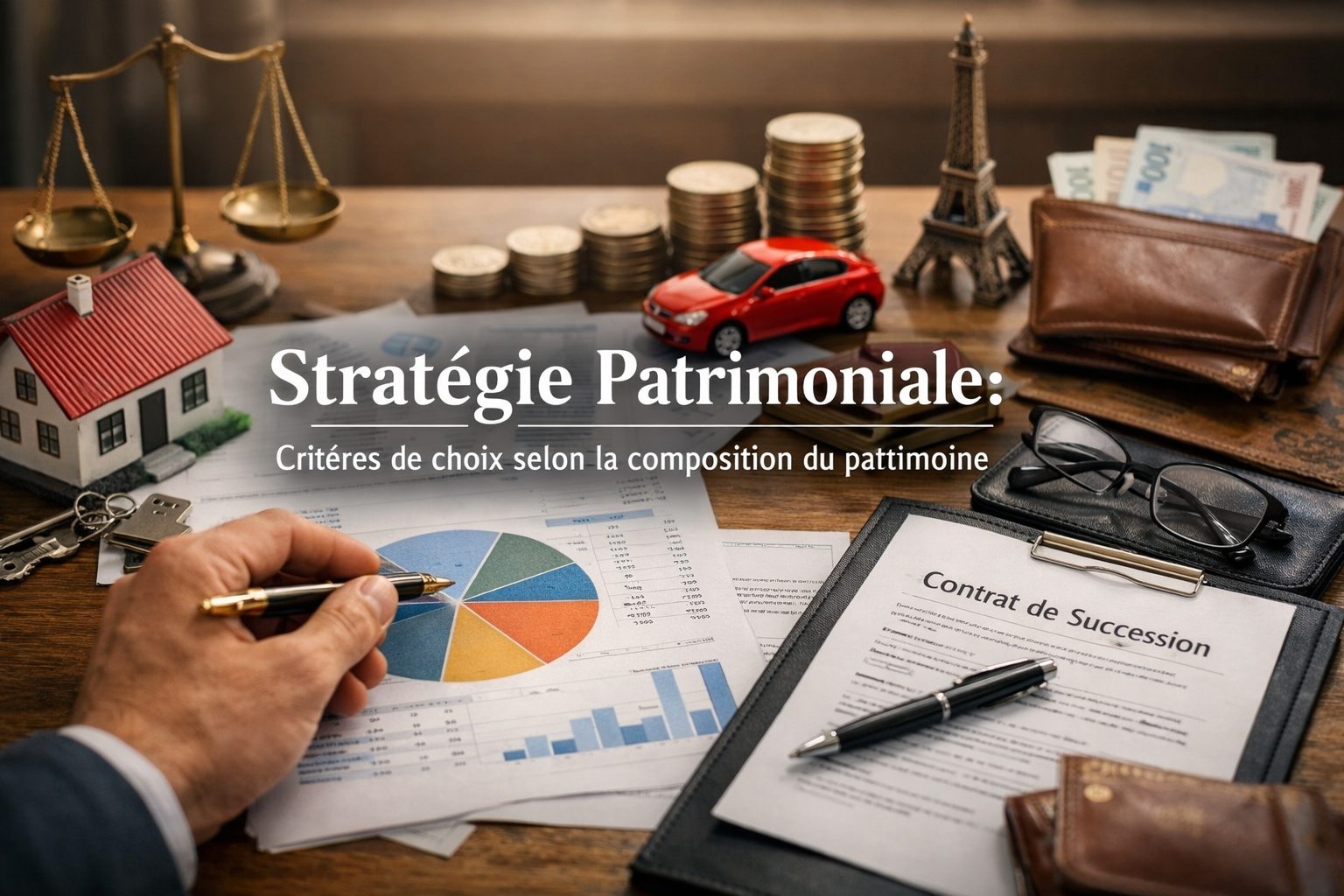 Stratégie patrimoniale illustrant les critères de choix selon la composition du patrimoine avec immobilier, placements financiers et transmission