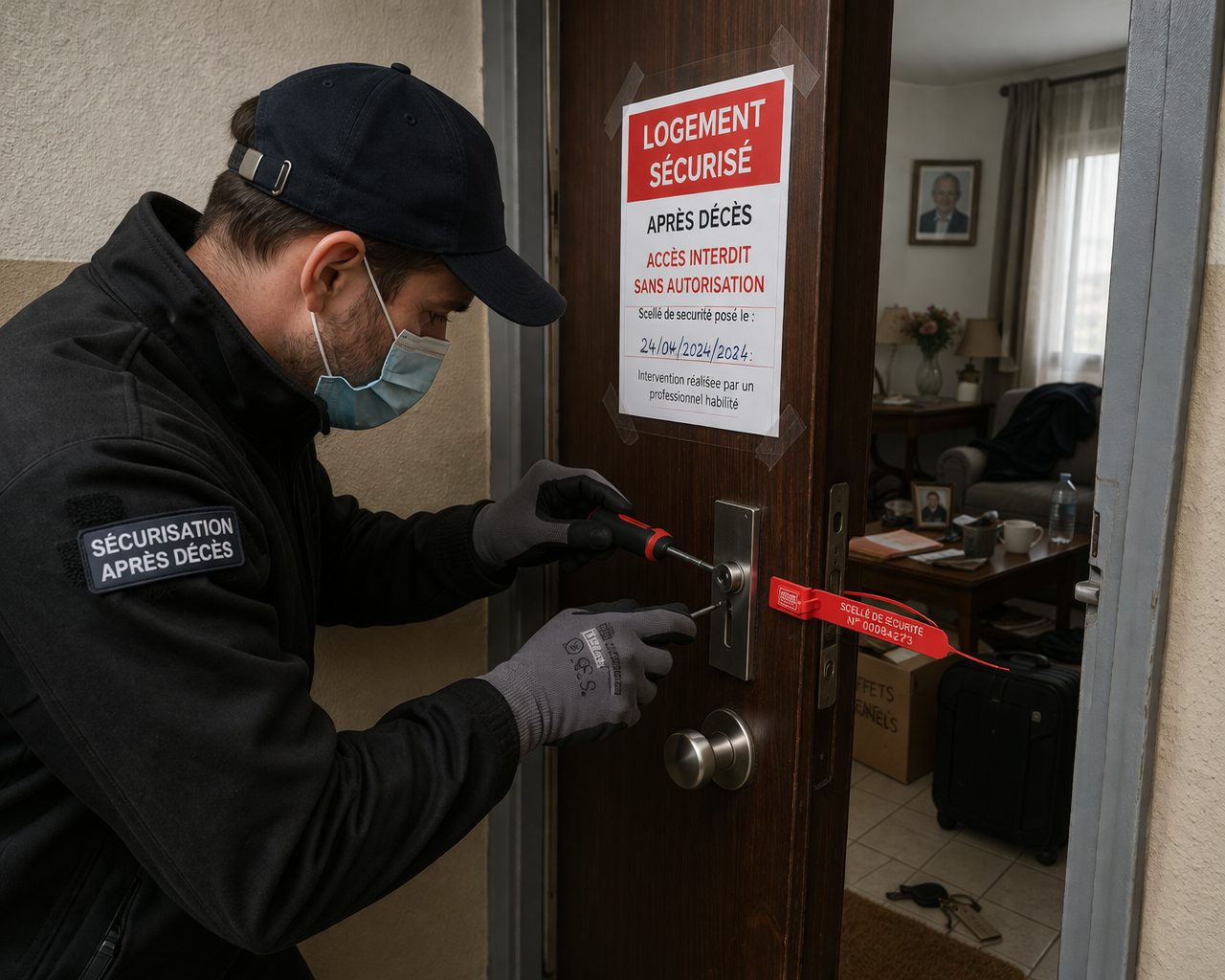Intervention de sécurisation d’un logement après décès avant tri, nettoyage et remise en état