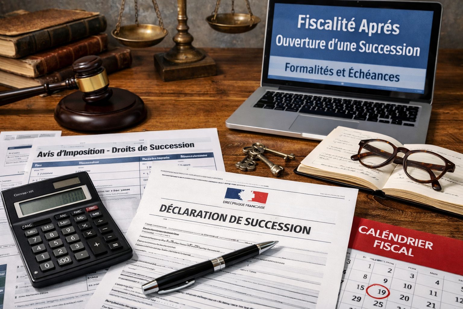 Fiscalité après ouverture d’une succession avec déclaration de succession, calculatrice et calendrier des échéances fiscales