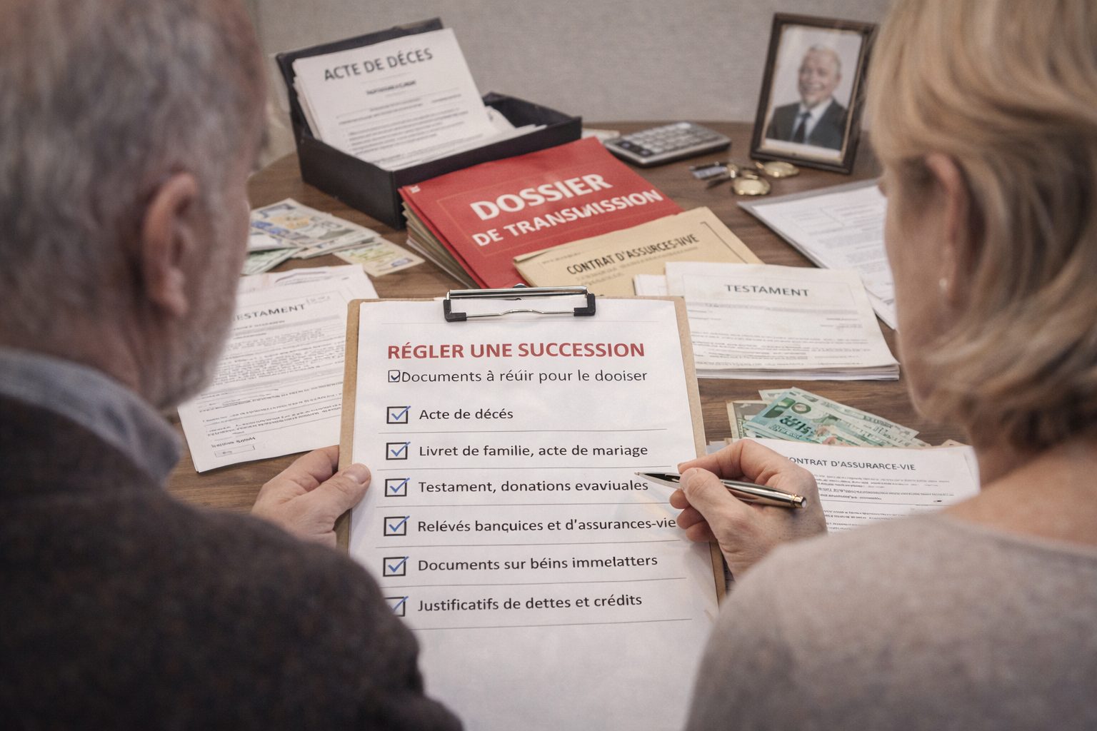 Documents clés pour régler une succession avec dossier, testament et acte de décès