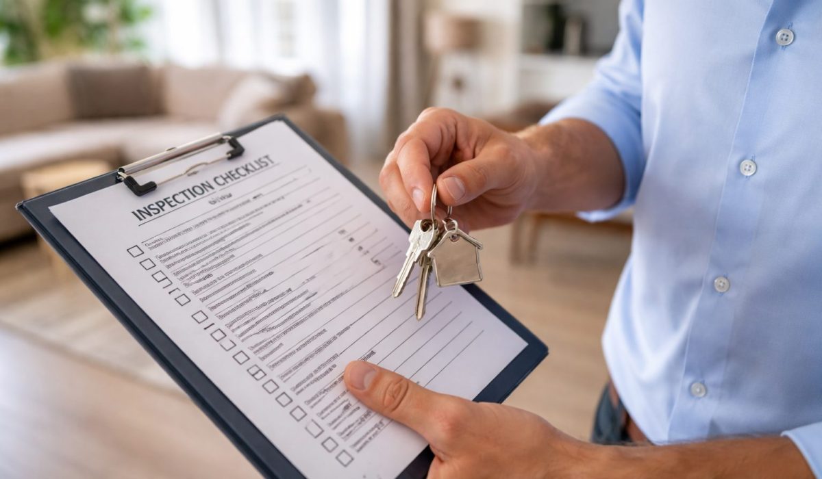 Inspecteur immobilier réalisant les contrôles de restitution d’un logement avant la remise des clés