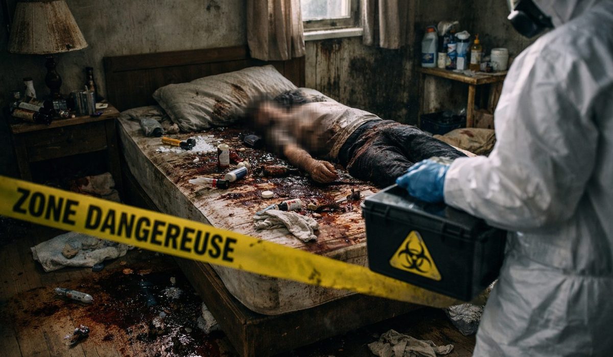 Intervention de décontamination après un décès isolé dans une chambre avec identification des zones à traiter en priorité