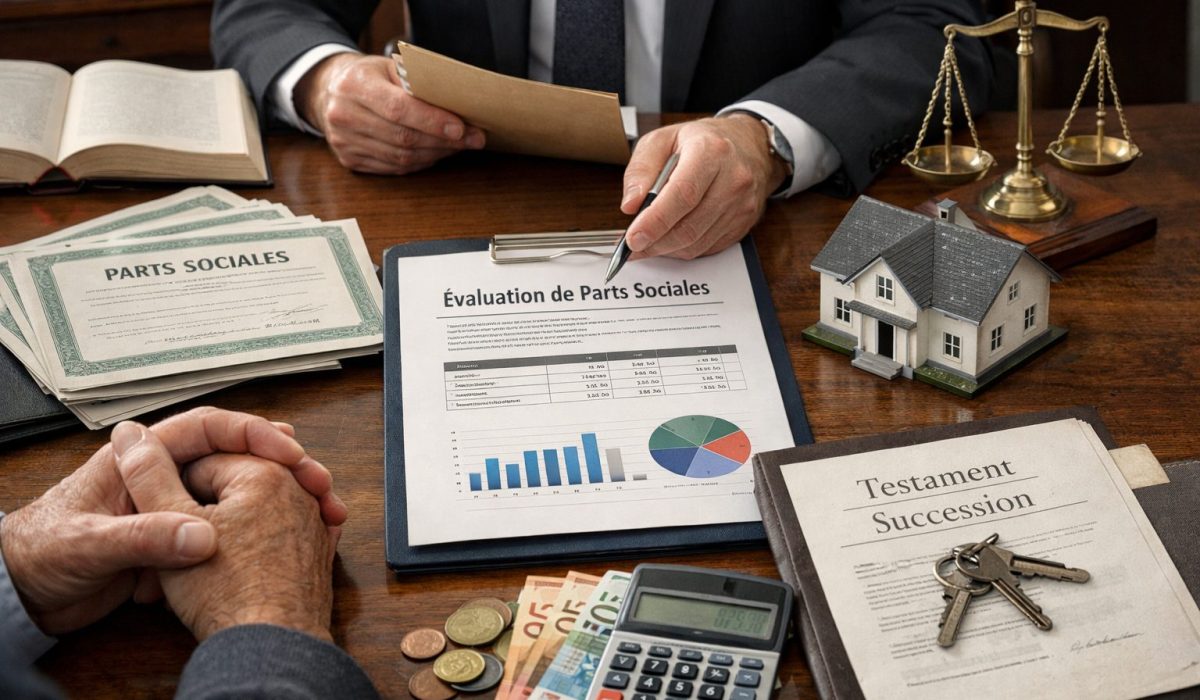 Évaluation et transmission de parts sociales dans le cadre d’une succession avec documents juridiques et financiers