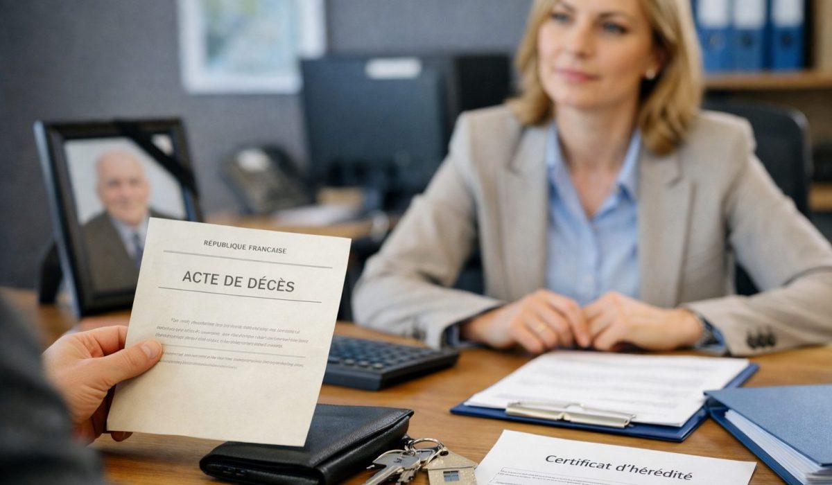 Une personne remet un acte de décès à une conseillère bancaire pour lancer les démarches de succession et sécuriser les comptes