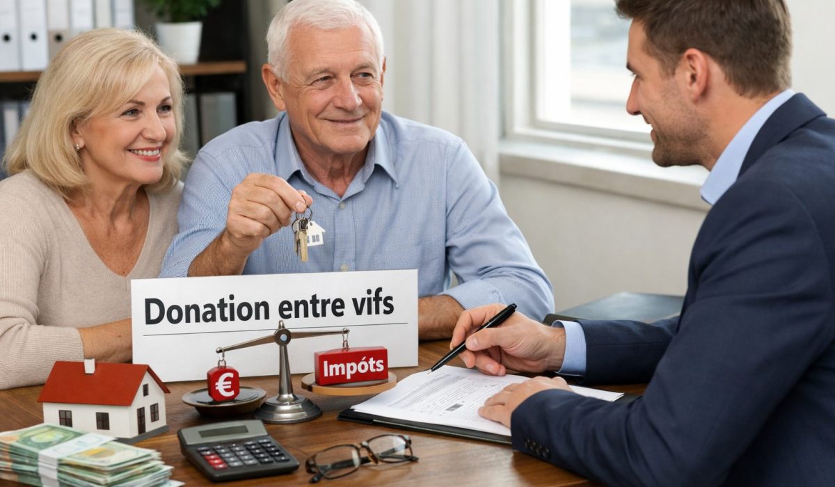 Couple en rendez-vous avec un conseiller pour préparer une donation entre vifs et analyser les avantages fiscaux ainsi que les limites juridiques