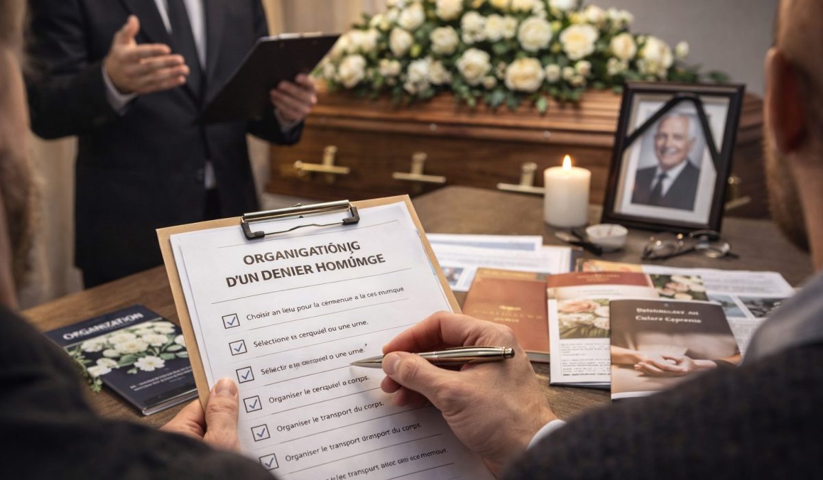 Organisation d’un dernier hommage avec cérémonie funéraire, cercueil, fleurs et préparation des étapes