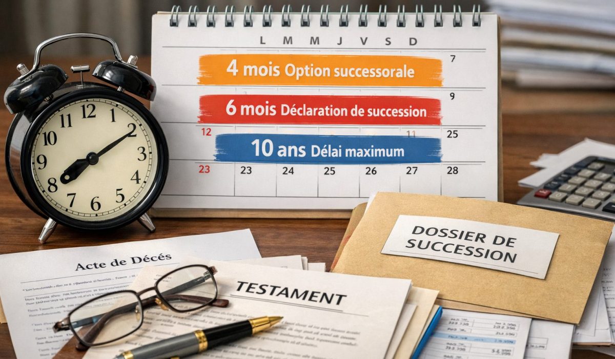 Calendrier des délais légaux d’héritage avec dossier de succession, testament et acte de décès