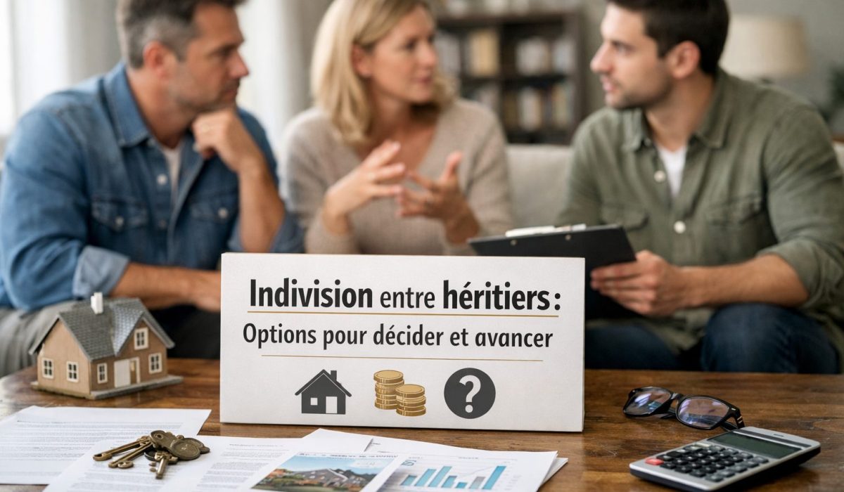Réunion entre héritiers autour de documents de succession pour décider de la gestion d’un bien en indivision